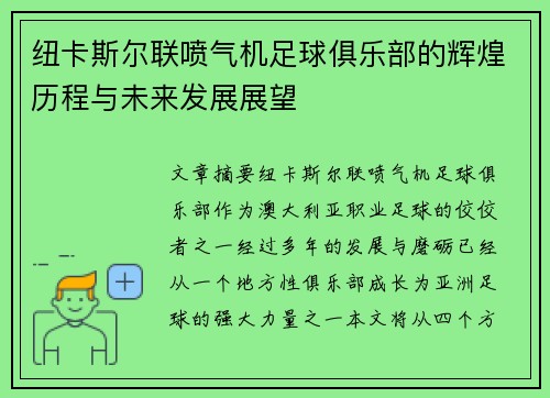 纽卡斯尔联喷气机足球俱乐部的辉煌历程与未来发展展望
