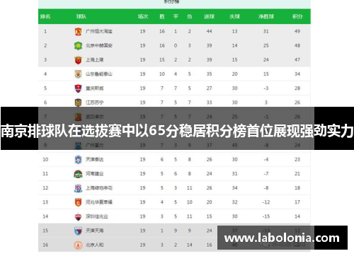 南京排球队在选拔赛中以65分稳居积分榜首位展现强劲实力